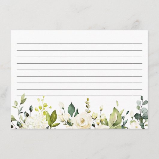 アイボリーホワイトローズフローラブライダルシャワーレシピカード エンクロージャーカード (裏面)