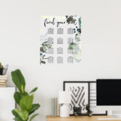 アイボリーホワイトローズフローラ結婚のシーティングチャート ポスター (ホームオフィス)