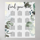 アイボリーホワイトローズフローラ結婚のシーティングチャート ポスター (正面)