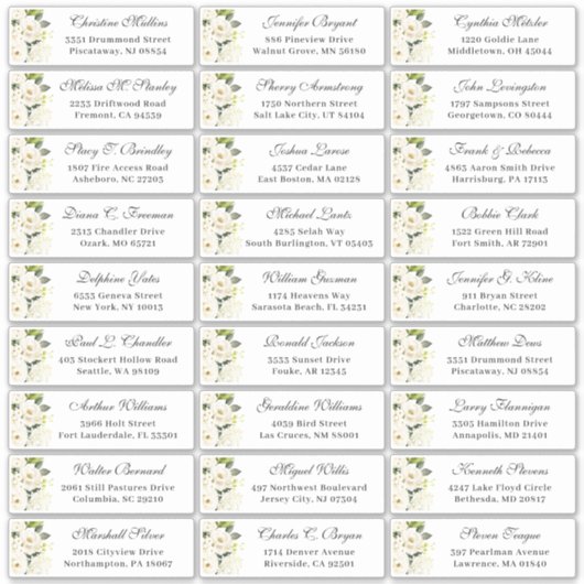 アイボリーホワイトローズフローラ結婚ズゲストアドレス シール (正面)