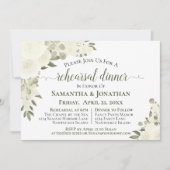 アイボリーホワイトローズフローラ結婚ズリハーサルディナー 招待状 (正面)