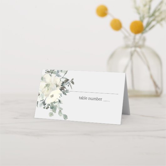 アイボリーホワイトローズフローラ結婚ズ座席表 プレイスカード (正面)