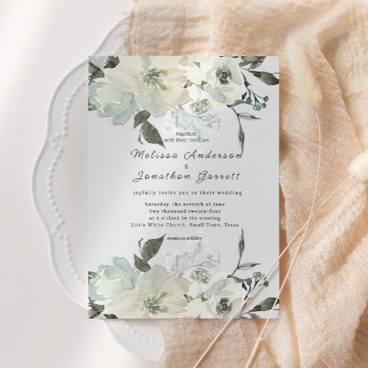 アイボリーホワイトローズフローラ結婚ズ 招待状