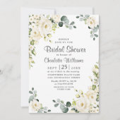 アイボリーホワイトローズユーカリプトゥスグリーンブライダルシャワー 招待状 (正面)