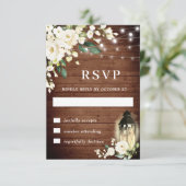 アイボリーホワイトローズ素朴ウッドランタン 出欠カード (スタンド正面)