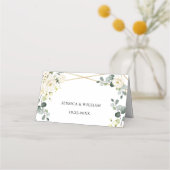 アイボリーホワイトローゼスフローラ結婚グリーンリーのテーブル プレイスカード (裏面)