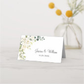 アイボリーホワイトローゼスフローラ結婚グリーンリーのテーブル プレイスカード (裏面)