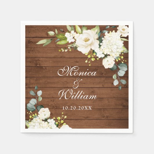 アイボリーホワイトローゼズグリーン素朴リーウッド結婚ズ スタンダードカクテルナプキン (正面)