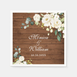 アイボリーホワイトローゼズグリーン素朴リーウッド結婚ズ スタンダードカクテルナプキン