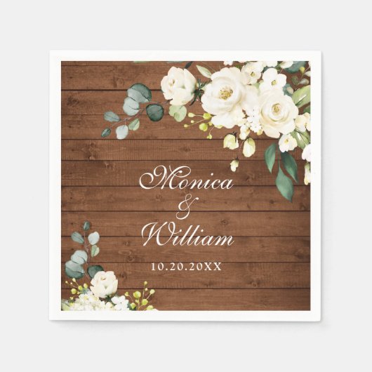 アイボリーホワイトローゼズグリーン素朴リーウッド結婚ズ スタンダードカクテルナプキン (正面)