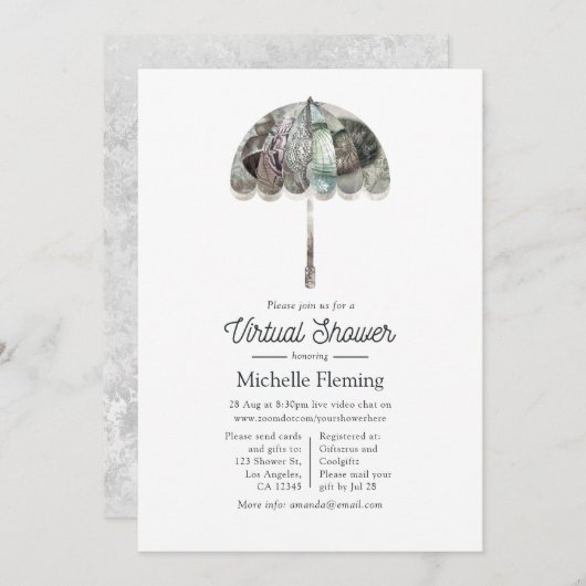 アイボリーホワイトヴィンテージパラソル仮想シャワー 招待状 (正面/裏面)