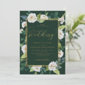 アイボリーホワイト金ゴールドエレガンフローラエメラルド結婚ズ 招待状 (スタンド正面)