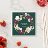 アイボリーホワイト スミレパープル フラワー リース エメラルド スタンダードカクテルナプキン (インサイチュ)