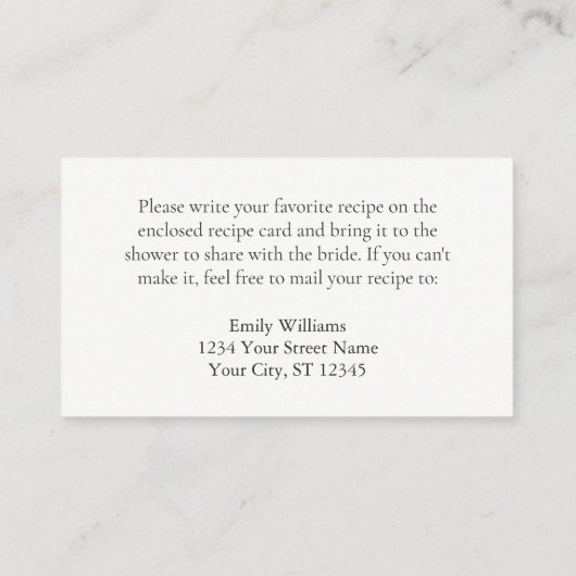 アイボリーボウブライダルシャワーレシピリクエストカード エンクロージャーカード (裏面)