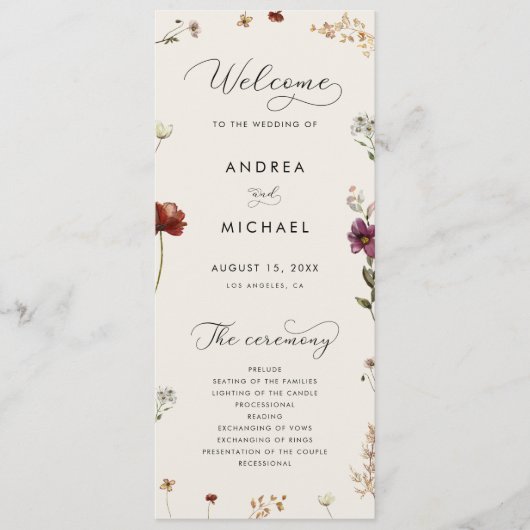 アイボリーボホ秋ワイルドフラワーズQRコード秋結婚の プログラム (正面)