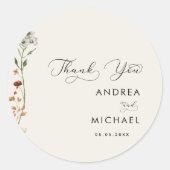 アイボリーボホ秋ワイルドフラワー結婚ズありがとう ラウンドシール (正面)