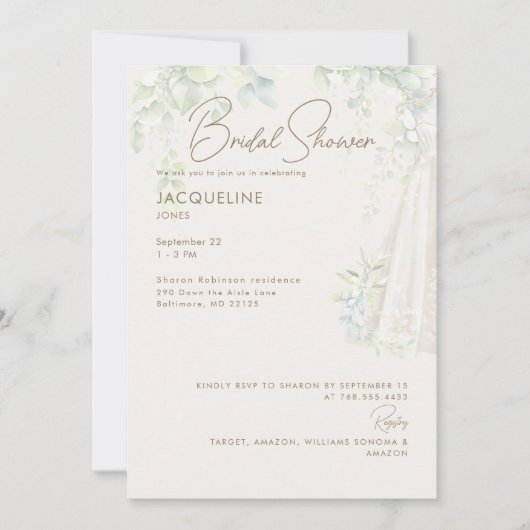 アイボリーボ結婚タニカルドレスブライダルシャワー 招待状 (正面)