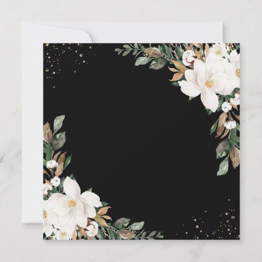 アイボリーマグノリアス綿フローラグリーン結婚リー 招待状 (裏面)