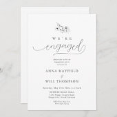 アイボリーマグノリア エレガント アート フラワル シック 婚約 招待状 (正面/裏面)