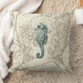 アイボリーマップグリーンシーホースイラストレーション海洋生物 クッション (ブランケット)