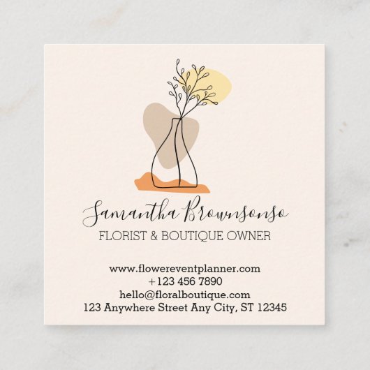 アイボリーミニマリストセラミック形花瓶フローリスト スクエア名刺 (裏面)