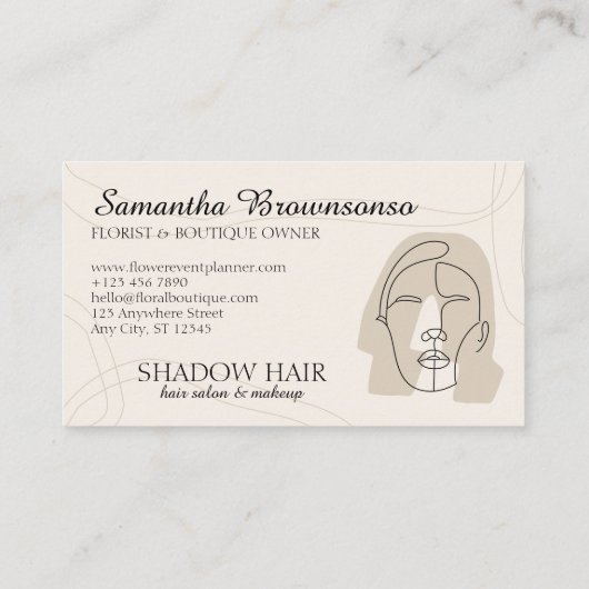 アイボリーミニマリストメイクアップウーマン顔ヘア 名刺 (裏面)