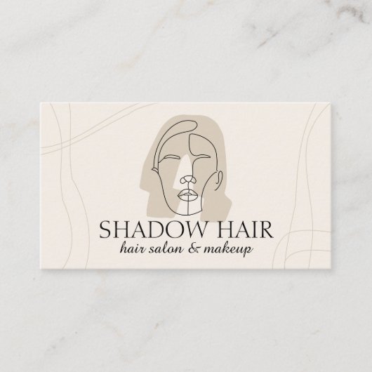 アイボリーミニマリストメイクアップウーマン顔ヘア 名刺 (正面)