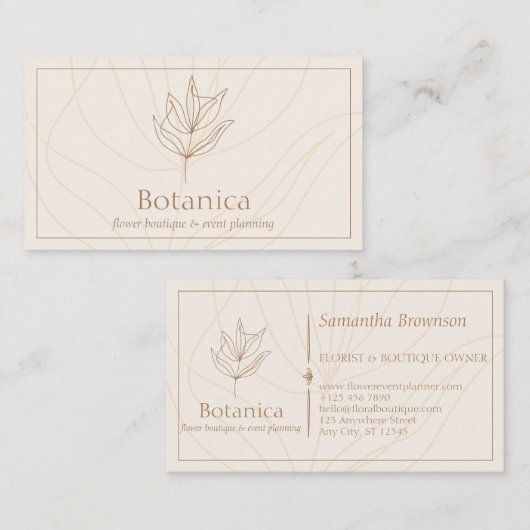 アイボリーミニマリストリーフファーンフラワー 名刺 (正面/裏面)