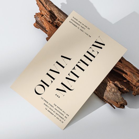 アイボリーミニマル結婚主義婚約パーティ 招待状