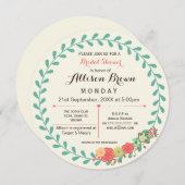 アイボリーミントサンゴフローラブライダルシャワー招待状 招待状 (正面/裏面)