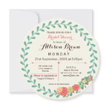 アイボリーミントサンゴフローラブライダルシャワー招待状