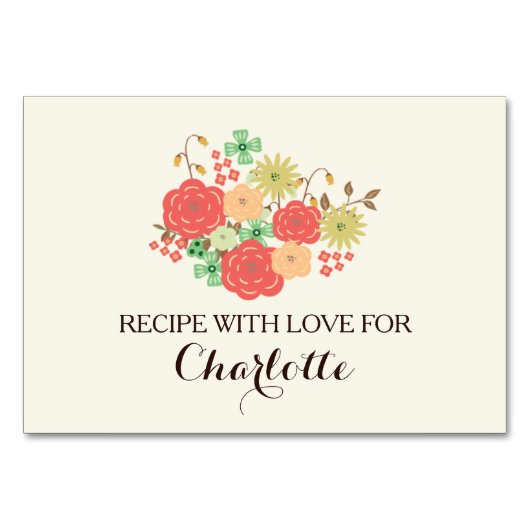 アイボリーミントフローラブライダルシャワーレシピカード テーブルナンバー (正面)
