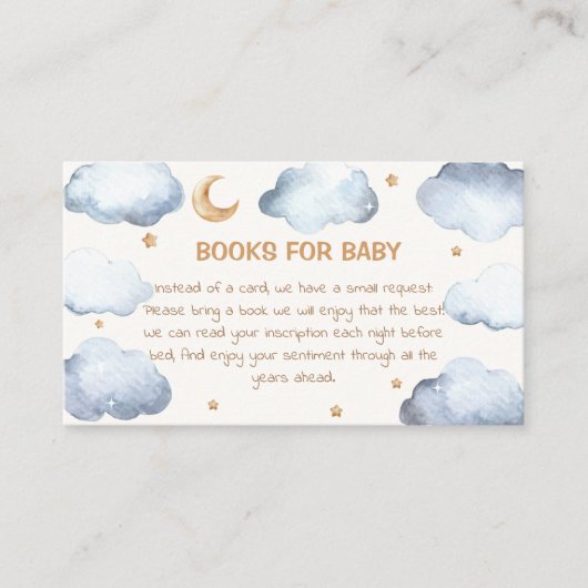 アイボリームーンスターズ赤ちゃんシャワーのためのキラキラ少年の本 エンクロージャーカード (正面)