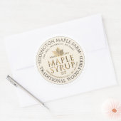 アイボリーメープルシロップ金ゴールドメープルリーフ縁ど金ゴールド ラウンドシール (封筒)