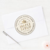 アイボリーメープルシロップ金ゴールドメープルリーフ縁ど金ゴールド ラウンドシール (封筒)