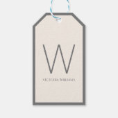 アイボリーモダンとグレーのミニマリストのモノグラム ギフトタグ (正面)