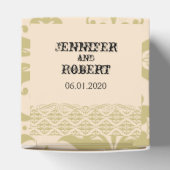 アイボリーモダンと金ゴールド結婚式の引き出物ボックスにダマスク フェイバーボックス (上部)