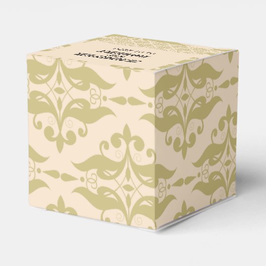 アイボリーモダンと金ゴールド結婚式の引き出物ボックスにダマスク フェイバーボックス (裏面サイド)