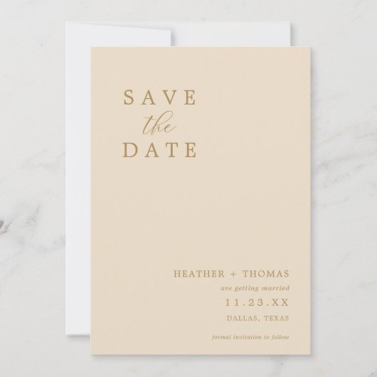 アイボリーモダンの結婚写真の日付の保存 招待状 (正面)