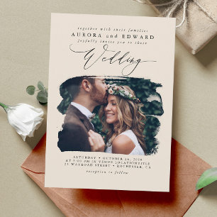 アイボリーモダンスタイリッシュボホ結婚の写真招待状 招待状