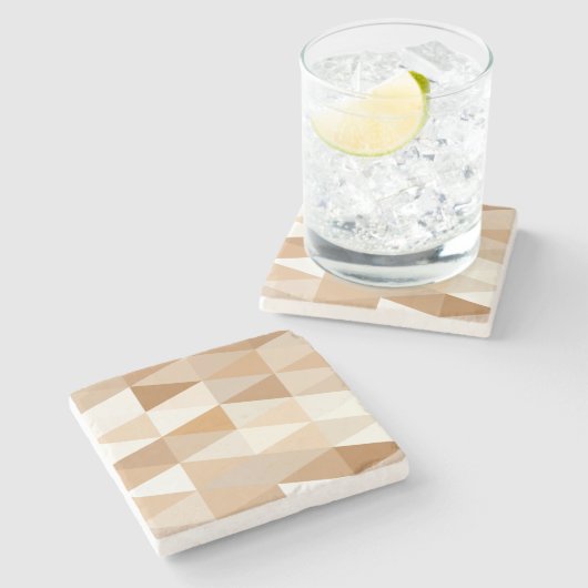 アイボリーモダントープ灰色タン茶色の三角形パターン ストーンコースター (横)