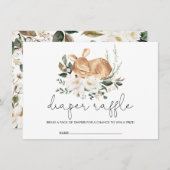 アイボリーモダンフラワーウッドランドディアおむつラッフル エンクロージャーカード (正面/裏面)