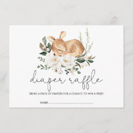 アイボリーモダンフラワーウッドランドディアおむつラッフル エンクロージャーカード