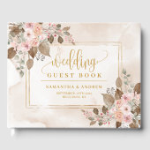 アイボリーモダンベージュブラウン金ゴールド結婚ズゲストブック ゲストブック (正面)