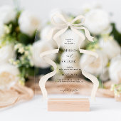 アイボリーモダンベージュボウモノグラムアルチ結婚ーズ アクリル招待状