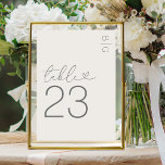 アイボリーモダンモノグ結婚ラム テーブルナンバー<br><div class="desc">アイボリーのテーブル番号ミニマルは右上にイニシャルが表示され、スクリプトフォントの中でラヴハートを取り入れた言葉エレガントの「テーブル」と数字が表示される。</div>