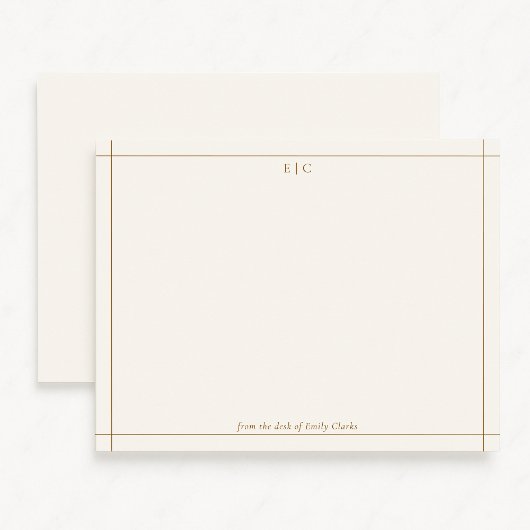 アイボリーモダン及び栗茶色モノグラムノートカード 招待状