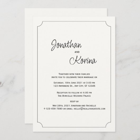 アイボリーモダン結婚式招待状 招待状 (正面/裏面)