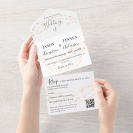 アイボリーモダン赤面ロマンチックパールニュートラル結婚ズ オールインワン招待状