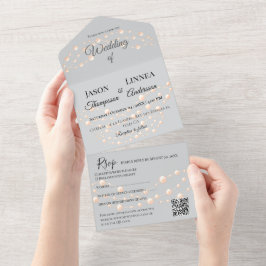 アイボリーモダン赤面ロマンチックパールニュートラル結婚ズ オールインワン招待状